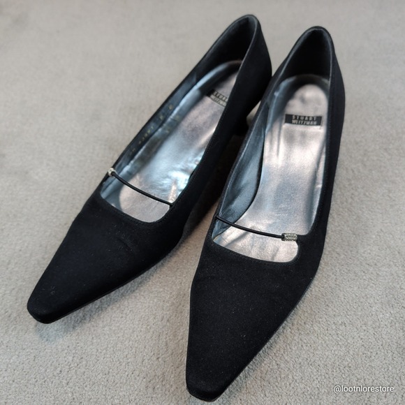 Stuart Weitzman Vintage 90s Pump Satin Rhinestone Pointed Toe Black 2in US 8 B — photo 2